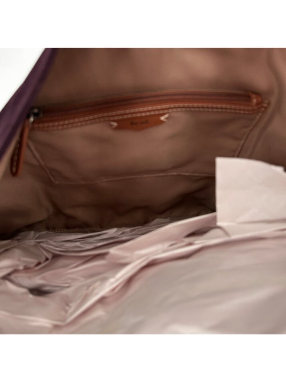 The Sak Los Feliz Tote Aubergine Suede Snap Shoulder Strap Silver Lined Slouchy - Picture 8 of 14